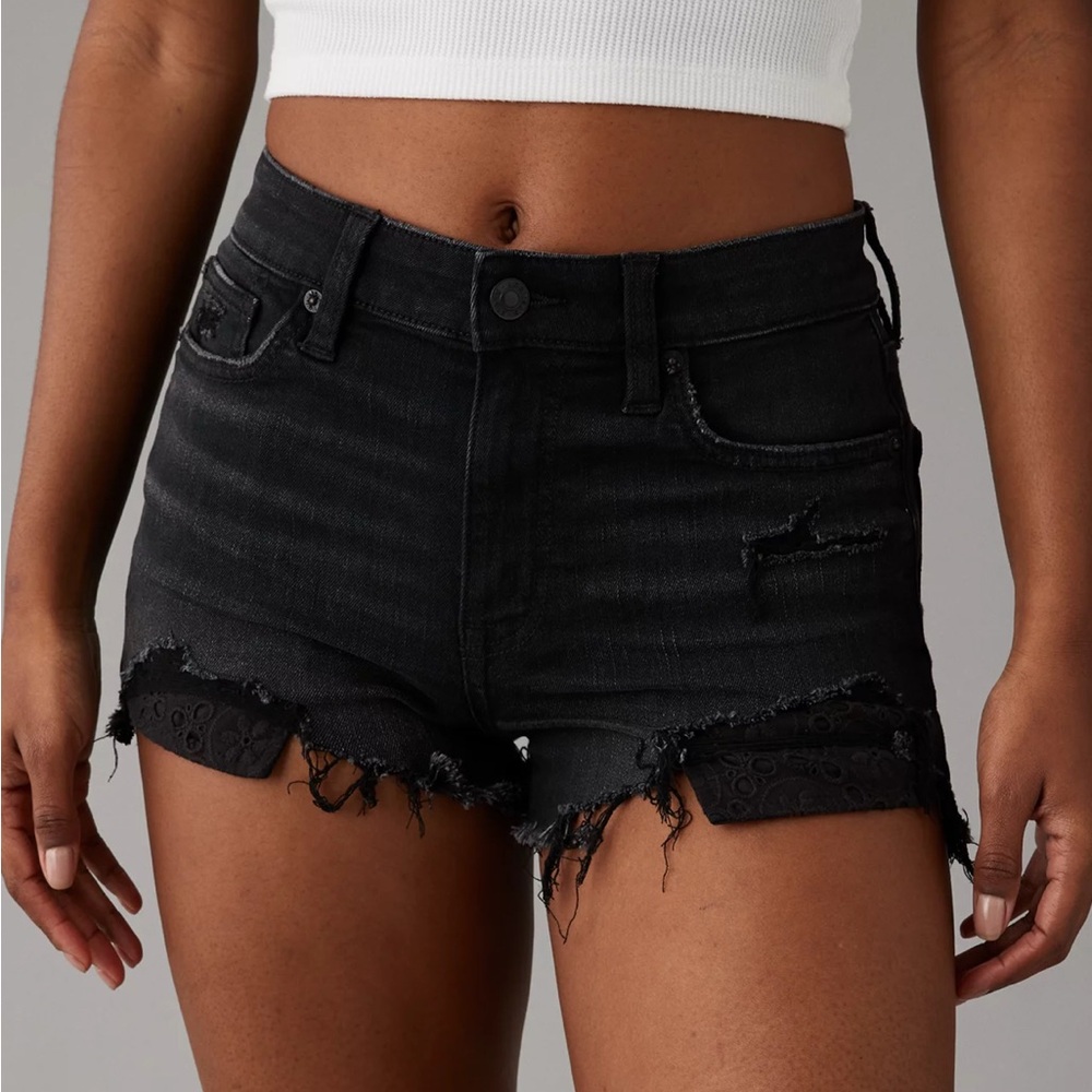 AE High-Waisted Denim Short Shorts w/Lace Pockets
